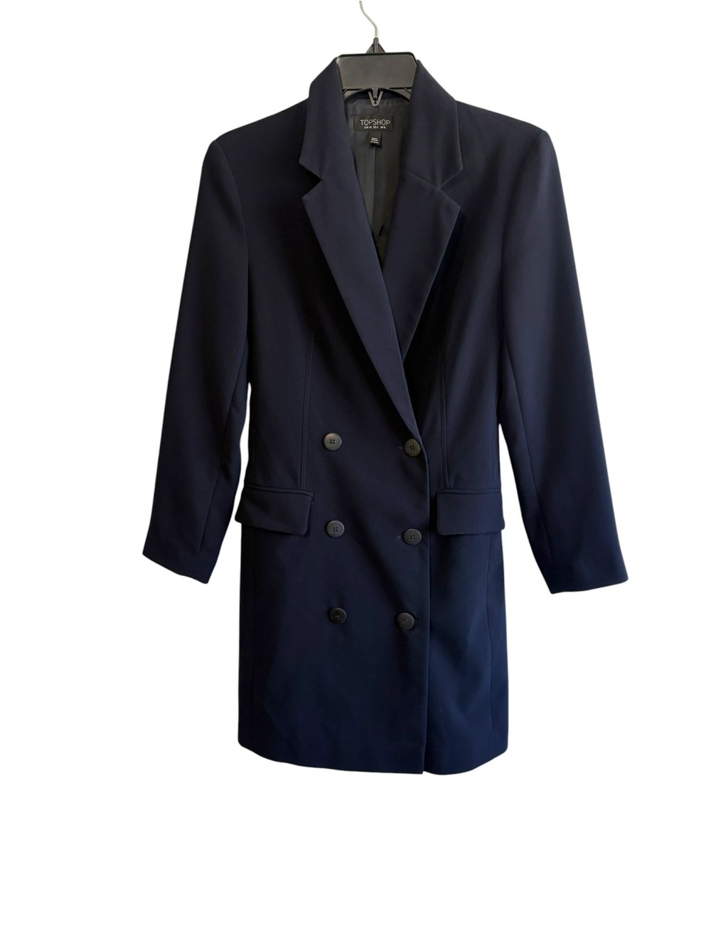 Topshop Women’s Size 4 Navy Blue Double Breasted Button Up Blazer Preppy Office